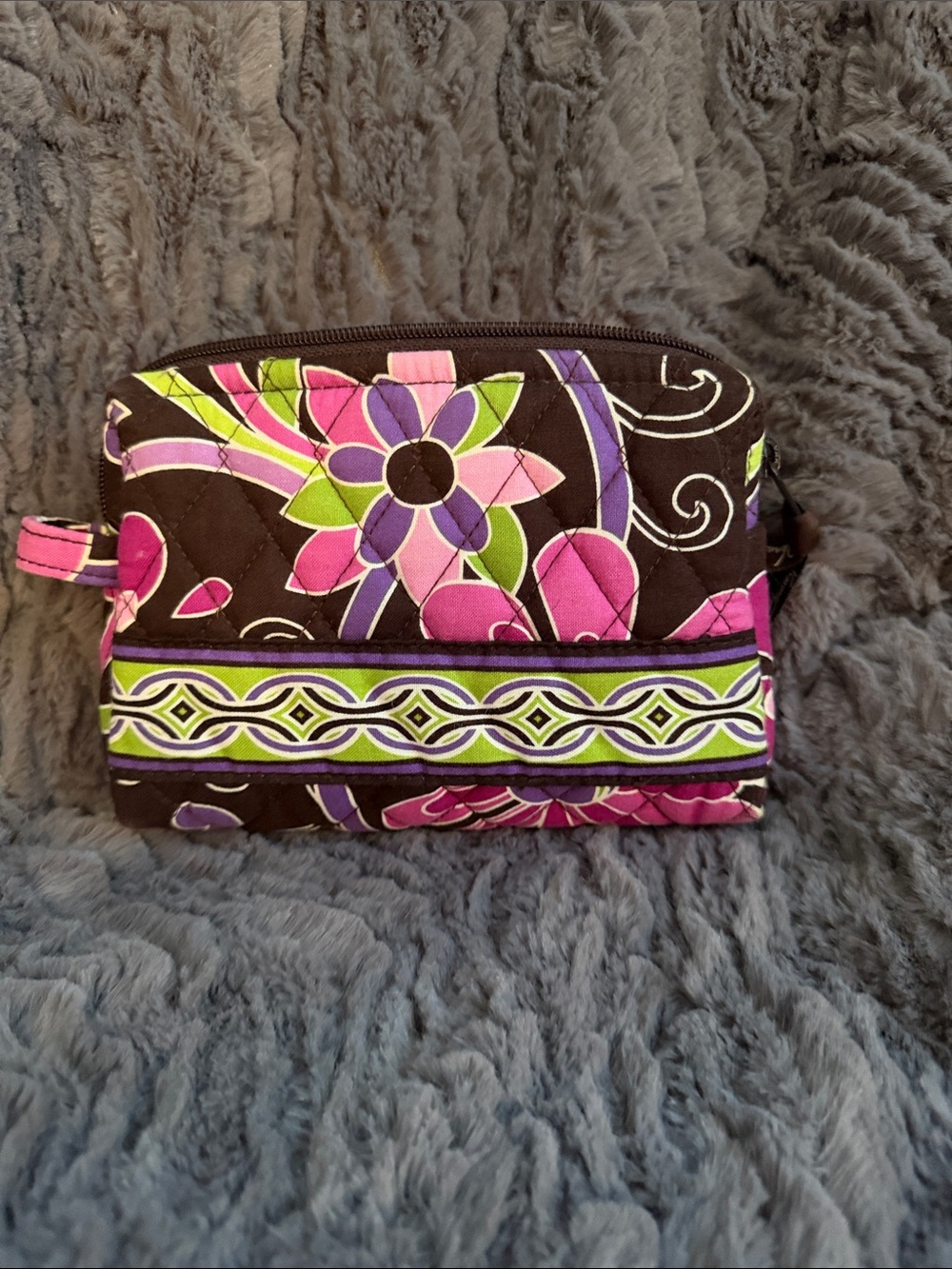 Vera Bradley Quilted Floral Cosmetic Wristlet in Black, Pink, Purple & Green